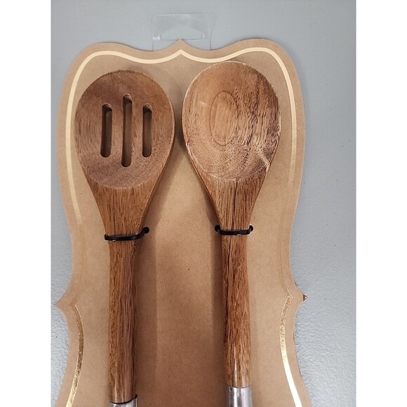 Slotted Spoon SET Cheese Knife Set LOT Wood Galvanized Metal Handle Farmhouse - Picture 7 of 10